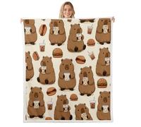 Homewish Couverture 100x130cm Enfant Capybaras, Plaid Canape Hamburger Au Thé Au Lait, Couverture Polaire Fast Food, Jetés de Lit Animaux de Ferme