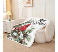 Homewish Couverture 100x130cm Enfant Cardinal de Noël,Plaid Canape Enfants Adultes Peinture À l'huile Oiseau Rouge,Couverture Polaire Joyeux Noël,Jetés de Lit Feuilles Vertes Flocons de Neige