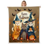 Homewish Couverture 100x130cm Enfant Décor d'halloween, Plaid Canape pour Les Enfants Lanterne de Citrouille, Couverture Polaire Fantôme Gothique de Chat, Jetés de Lit Chauve-Souris Spooky