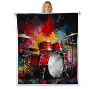 Homewish Couverture 100x130cm Enfant Drum Kit Impression 3D,Plaid Canape Musique Rock À Thème,Couverture Polaire Modèle Musical,Jetés de Lit Style Rétro Coloré