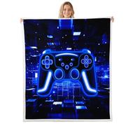 Homewish Couverture 100x130cm Enfant Gamer, Plaid Canape Gaming, Couverture Polaire Neon Lights Video Game Console, Jetés de Lit Bleu Brick Cube,Décor de Joueur