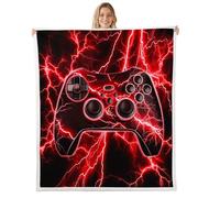 Homewish Couverture 100x130cm Enfant Gaming, Plaid Canape Gamer, Couverture Polaire Console de Jeu Rétro, Jetés de Lit Rouge Lightning