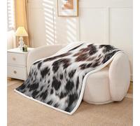 Homewish Couverture 100x130cm Enfant Impression de Peau de Vache,Plaid Canape Cuir de Vache,Couverture Polaire Adultes Adolescents Femmes Vintage Rustique,Jetés de Lit Ferme Occidentale