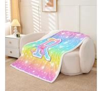 Homewish Couverture 100x130cm Enfant Lettre Initiale R,Plaid Canape Arc-en-Ciel,Couverture Polaire Modèle,Adolescents et Stars Tie Dye Étincelant Nœud Papillon Arc-en-Ciel Ombré Mignon Princesse