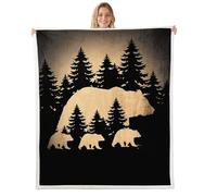 Homewish Couverture 100x130cm Enfant Modèle d'ours Noir, Plaid Canape Thème Rustique de Bois, Couverture Polaire Retro Cabin Lodge, Jetés de Lit Chasse Au Pays