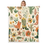 Homewish Couverture 100x130cm Enfant Occidental, Plaid Canape Bottes de Cowboy, Couverture Polaire Cowgirl Wild West, Jetés de Lit pour Garçons Filles Adolescents Vintage Botanique Boho Floral