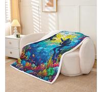 Homewish Couverture 100x130cm Enfant Plongée,Plaid Canape Aventure Océanique,Couverture Polaire pour Enfants Adolescents Coral sous-Marin,Jetés de Lit Vitrale Géométrique