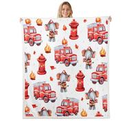 Homewish Couverture 100x130cm Enfant Pompier Éléphant, Plaid Canape Hydrant de Camions D'Incendie, Couverture Polaire Animal de Dessin Animé, Jetés de Lit Moteur D'Incendie d'urgence