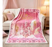 Homewish Couverture 100x130cm Enfant Princesse, Plaid Canape Château de La Princesse Rose, Couverture Polaire Fées d'or Mignonnes Rêveuses, Jetés de Lit Décor de Nuages de Fleurs de Rose Romantiques