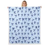 Homewish Couverture 130x150cm Ado Fille Nœud Papillon, Plaid Canape Arcs Simples Kawaii pour Enfant Adulte, Couverture Canape Mignon Dessin Animé Rêveur, Couverture Polaire Ruban Bleu