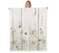 Homewish Couverture 130x150cm Enfant Abeille de Miel, Plaid Canape Tableau en Bois, Couverture Polaire Fleurs de Ferme Rétro, Jetés de Lit Jardin de La Faune Rurale