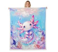 Homewish Couverture 130x150cm Enfant Adolescente Axolotl,Plaid Canape Enfants Mignons Axolotl,Couverture Polaire Cartoon Ocean Sealife,Jetés de Lit Salamandre Kawaii