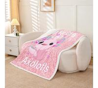 Homewish Couverture 130x150cm Enfant Axolotl Mignon,Plaid Canape Axolotl Rose Glitter Imprimé,Couverture Polaire Plage Océan Kawaii Animal,Jetés de Lit Amour Romantique