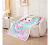 Homewish Couverture 130x150cm Enfant Axolotl Mignon,Plaid Canape Nuage Galaxy Coloré,Couverture Polaire Cartoon Salamandre Animal Print,Jetés de Lit pour Enfants Garçons Filles Dreamy Rainbow
