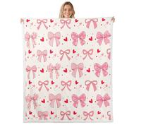 Homewish Couverture 130x150cm Enfant Coquette de Fille Adolescente, Plaid Canape Arc Rose Clair, Couverture Polaire Arc de Princesse Rêveuse, Jetés de Lit Préppy Rouge Love Heart Bowknot
