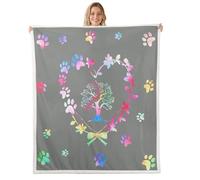 Homewish Couverture 130x150cm Enfant Empreinte de Griffe Plaid Canape Arbre de Vie Couverture Polaire Patte Animal Dégradé Arc-en-Ciel Nœud Papillon Jetés de Lit Cœur d'amour Aquarelle