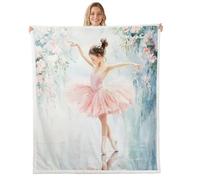 Homewish Couverture 130x150cm Enfant Fille Ballet Rose, Plaid Canape Princesse Danseuse Mignonne, Couverture Canape Fleurs de Roses, Couverture Polaire Ballerine Moderne Tendance Pastel