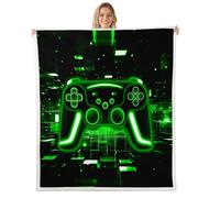 Homewish Couverture 130x150cm Enfant Gaming, Plaid Canape Gamer, Couverture Polaire Neon Lights Retro Game Console, Jetés de Lit Vert Brick Cube,Jeu