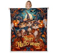 Homewish Couverture 130x150cm Enfant Happy Halloween Enfants, Plaid Canape Chat Bat, Couverture Polaire Lanterne À Citrouille, Jetés de Lit Fantôme Gothique