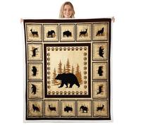 Homewish Couverture 130x150cm Enfant Modèle d'animaux de Chasse, Plaid Canape Ferme Occidentale, Couverture Polaire Lodge Rustique, Jetés de Lit Paw Print Plaid Check