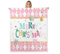 Homewish Couverture 130x150cm Enfant Noël Rose, Plaid Canape Joyeuxnoël, Couverture Polaire Modèle de Diamant de Noël, Jetés de Lit Princesse Fée de Rêve