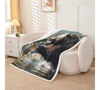 Homewish Couverture 130x150cm Enfant Ours de Chasse,Plaid Canape Bass Fish and Brun Animal Ours,Couverture Polaire Faune Sauvage des Bois,Jetés de Lit Enfants Garçons Filles Cabine de Ferme Rustique