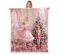 Homewish Couverture 130x150cm Enfant Princesse de Ballet de Fées, Plaid Canape Casse-Noix de Dessins Animés, Couverture Polaire Arbre de Noël Rose, Jetés de Lit Soldat Mignon de Garde Royal