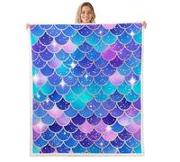 Homewish Couverture 130x150cm Enfant Sirène Colorée, Plaid Canape Queue de Sirène Bleue Pourpre, Couverture Polaire Écailles de Poissons Océaniques, Jetés de Lit Sparkle Teal Violet