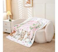 Homewish Couverture 150x200cm Enfant Animaux Sauvages,Plaid Canape Safari,Couverture Polaire Kawaii Rose Lapin Fille Ours Renard Cerf Phoque Mer Loutre,Jetés de Lit Enfants Fleurs Florales