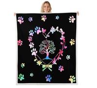 Homewish Couverture 150x200cm Enfant Arbre de Vie Plaid Canape Empreinte de Patte Couverture Polaire Patte Animal Nœud Papillon Cœur d'amour Aquarelle Jetés de Lit Arc-en-Ciel Dégradé Nœud