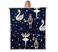 Homewish Couverture 150x200cm Enfant Ballerine, Plaid Canape Filles Casse-Noix, Couverture Polaire Femmes Adolescents Enfant Élégant Cygne Fée, Jetés de Lit Étoiles et Points de Polka