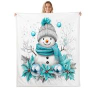Homewish Couverture 150x200cm Enfant Bonhomme de Neige de Noël, Plaid Canape Thème de Noël, Couverture Polaire Folies de Bonhomme de Neige Mignonnes, Jetés de Lit pour Garçons Filles Joyeuxnoël