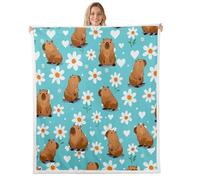 Homewish Couverture 150x200cm Enfant Capybara Mignon, Plaid Canape Fleur de Dessin Animé, Couverture Polaire Amour des Cœurs, Jetés de Lit Amants de Capybara