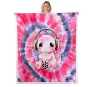 Homewish Couverture 150x200cm Enfant Enfants Mignon Axolotl, Plaid Canape Dessin Dessiné Axolotl Boire Thé Au Lait, Couverture Polaire Salamandre Rose, Jetés de Lit Colorant À Cravate Marine