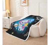 Homewish Couverture 150x200cm Enfant Espace,Plaid Canape Salamandre,Couverture Polaire Enfants Garçons Filles Axolotl Planet Rocket Meteor Casque Étoiles Imprimer Mignon Animal Dessin Animé