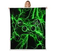 Homewish Couverture 150x200cm Enfant Gamer, Plaid Canape Gaming, Couverture Polaire Console de Jeux Vidéo, Jetés de Lit Vert Lightning