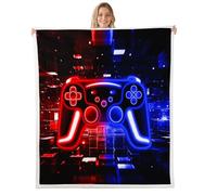 Homewish Couverture 150x200cm Enfant Gamer, Plaid Canape Gaming, Couverture Polaire Console de Jeux Vidéo Neon Lights, Jetés de Lit Rouge Bleu Brick Cube,Gaming