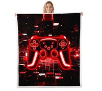 Homewish Couverture 150x200cm Enfant Gamer, Plaid Canape Jeu, Couverture Polaire Lumières de Néon Jeux Game Garçon, Jetés de Lit Cube de Brique Rouge,Jeu