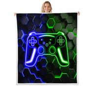Homewish Couverture 150x200cm Enfant Gamer, Plaid Canape Neon Honeycomb Gaming, Couverture Polaire Console de Jeux Vidéo, Jetés de Lit Lumières Hexagonales Bleues Vertes