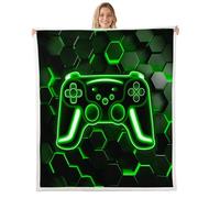 Homewish Couverture 150x200cm Enfant Gamer, Plaid Canape Neon Honeycomb Gaming, Couverture Polaire Jeux Game Garçon, Jetés de Lit Lumières Hexagonales Vertes