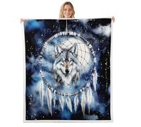 Homewish Couverture 150x200cm Enfant Imprimé Animal Loup Bohème Plaid Canape Attrape-Rêves Tribal Couverture Polaire Attrape-Rêves Bohème Jetés de Lit Galaxie Mystérieuse