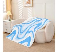 Homewish Couverture 150x200cm Enfant Ligne Ondulée Bleue, Plaid Canape Mignon Rétro, Couverture Polaire Aquarelle Abstraite, Jetés de Lit Enfants Garçons Filles Adultes Esthétique Moderne