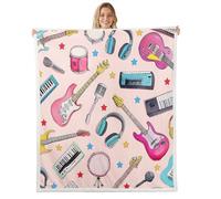 Homewish Couverture 150x200cm Enfant Musique Rock, Plaid Canape Instruments Musicaux, Couverture Polaire Microphone Casques Clavier, Jetés de Lit pour Garçons Filles Amoureux de Musique