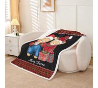 Homewish Couverture 150x200cm Enfant Noël,Plaid Canape Ours de Noël Mignon,Couverture Polaire Vintage Buffalo Plaid,Jetés de Lit pour Enfants Garçons Filles Adultes Rouge Noir Décor