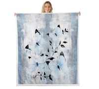 Homewish Couverture 150x200cm Enfant Papillon Bleu,Plaid Canape Papillons Animaux Volants Sauvages,Couverture Polaire Peinture À l'huile Abstraite Aquarelle Ferme Rustique,Design Gris Bleu Ombre