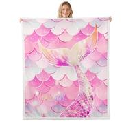 Homewish Couverture 150x200cm Enfant Rose Sirène Rêveuse, Plaid Canape Écale de Poisson de L'Océan, Couverture Polaire Animaux de L'Océan Magique, Jetés de Lit Princesse Mignonne de Queue de Sirène