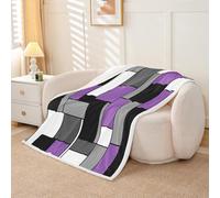 Homewish Couverture 150x200cm Enfant Violet Noir Gris,Plaid Canape Géométrique Abstraite Moderne,Couverture Polaire Art À Rayures Grille À Râches,Jetés de Lit Enfants Adultes Contemporain Minimaliste