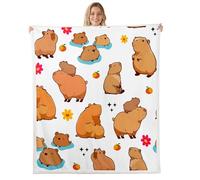 Homewish Couverture 229x229cm Enfant Capybara Drôle, Plaid Canape Animaux de Zoo Mignon, Couverture Polaire Fleurs Étoiles, Jetés de Lit Animaux de Ferme