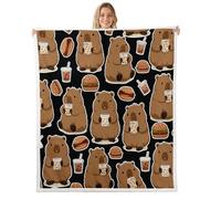 Homewish Couverture 229x229cm Enfant Capybara Thé Au Lait, Plaid Canape Hamburger Délicieux, Couverture Polaire Animaux Rongeurs Mignons, Jetés de Lit Faune Sauvage de Ferme