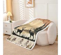 Homewish Couverture 229x229cm Enfant Cerf Rustique,Plaid Canape Cabine de Campagne de Ferme,Couverture Polaire Chasse À Thème Forêt Animal Sauvage,Jetés de Lit Enfants Garçons Filles Pays Occidental